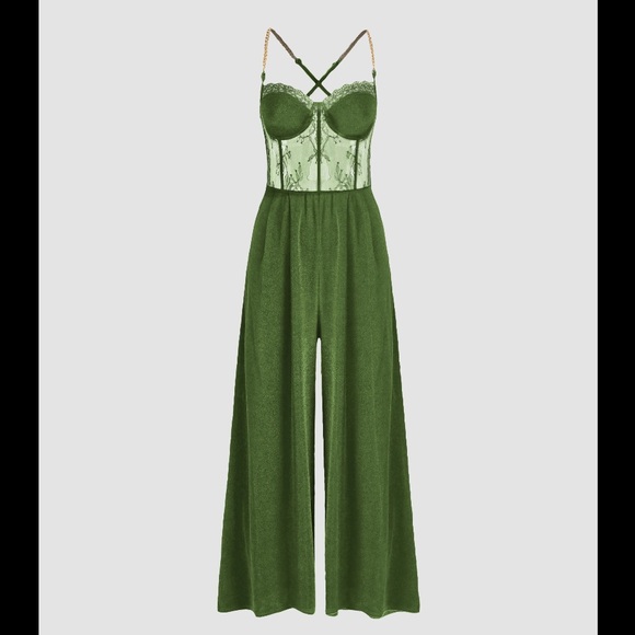 Cider Pants - Solid Lace Corset Chain Strap Wide Leg Jumpsuit